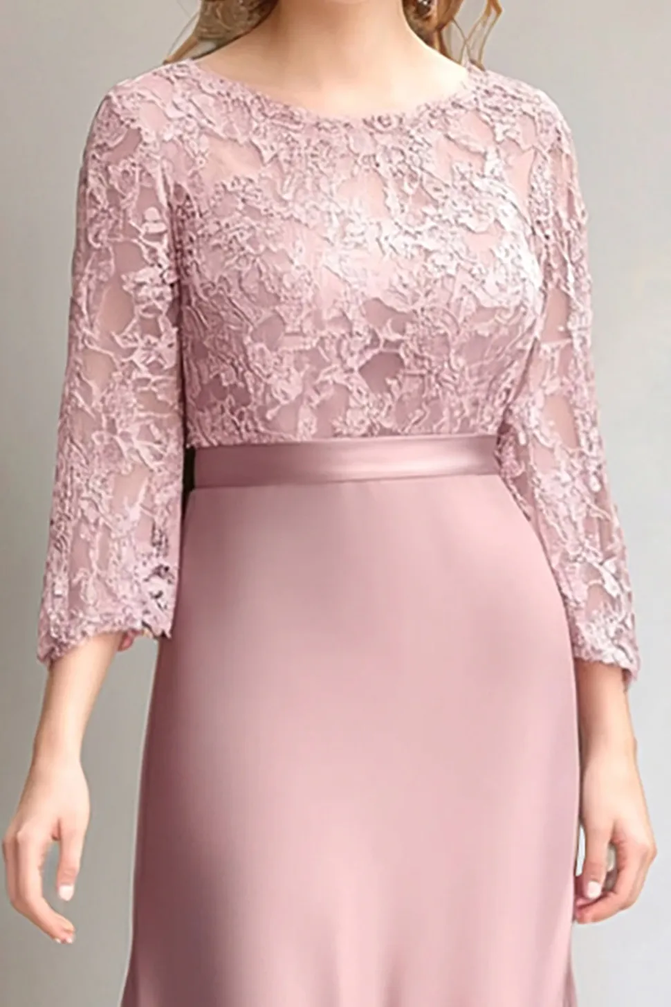 Renda rosa Ruched mangas compridas mãe do vestido da noiva