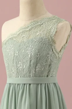 Renda Um Ombro Verde Vestido Dama de Honra Júnior