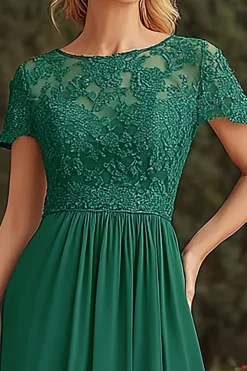 Renda Verde Escuro Assimétrico Mãe do Vestido da Noiva com Mangas Curtas