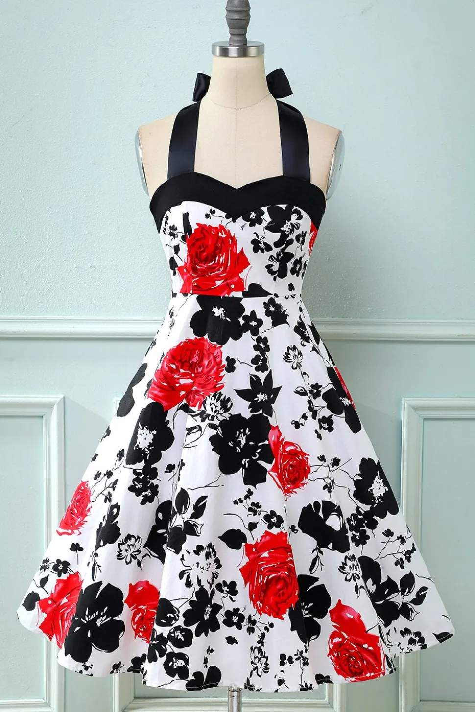 Retro Halter impresso vestido vintage