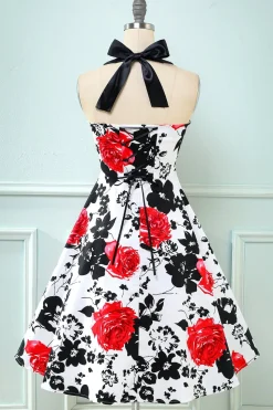 Retro Halter impresso vestido vintage
