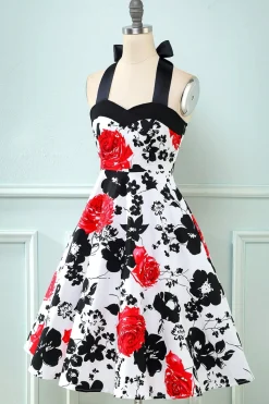 Retro Halter impresso vestido vintage