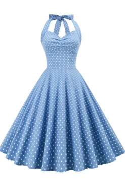 Retro Polka Dots Halter Open Back Dress