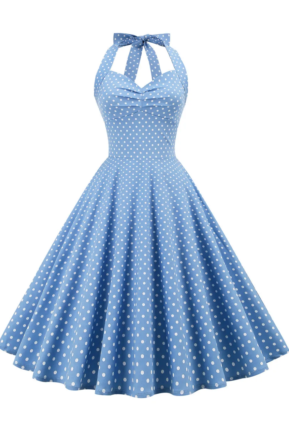 Retro Polka Dots Halter Open Back Dress