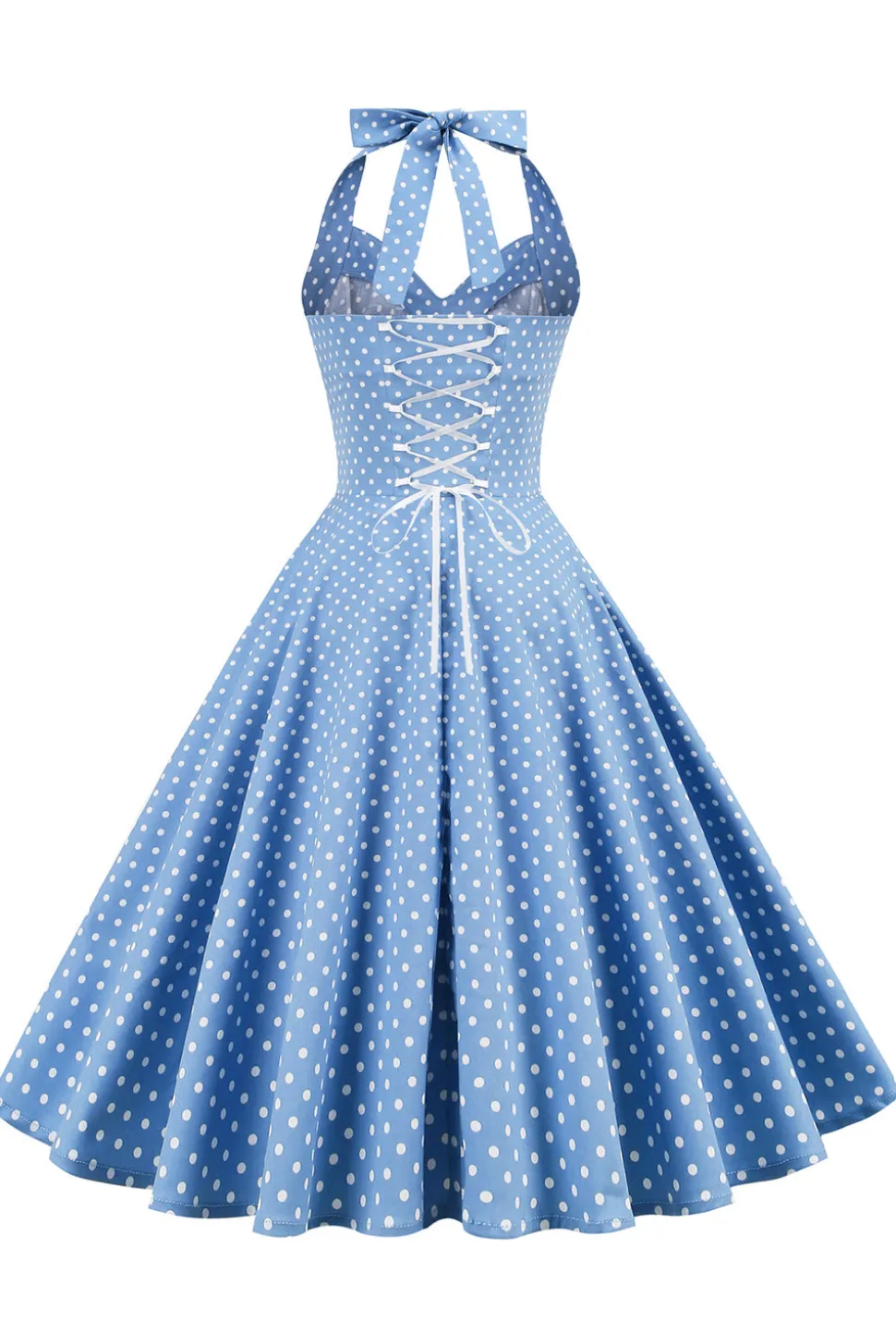 Retro Polka Dots Halter Open Back Dress