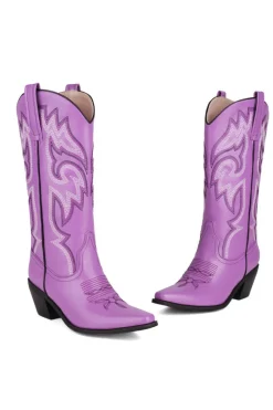 Retro Preto Dedo Apontado Salto Chunky Mid Calf Cowgirl Botas
