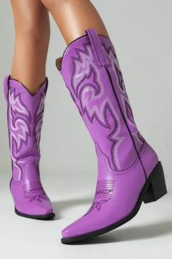 Retro Preto Dedo Apontado Salto Chunky Mid Calf Cowgirl Botas