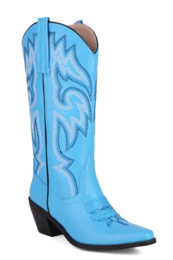 Retro Preto Dedo Apontado Salto Chunky Mid Calf Cowgirl Botas