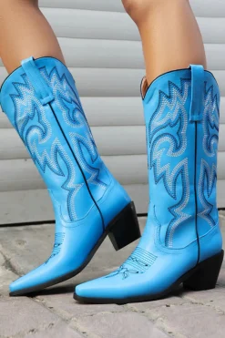 Retro Preto Dedo Apontado Salto Chunky Mid Calf Cowgirl Botas