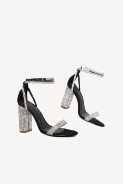 Rhinestone Chunky Heel One Buckle Sandálias de Salto Alto Sexy