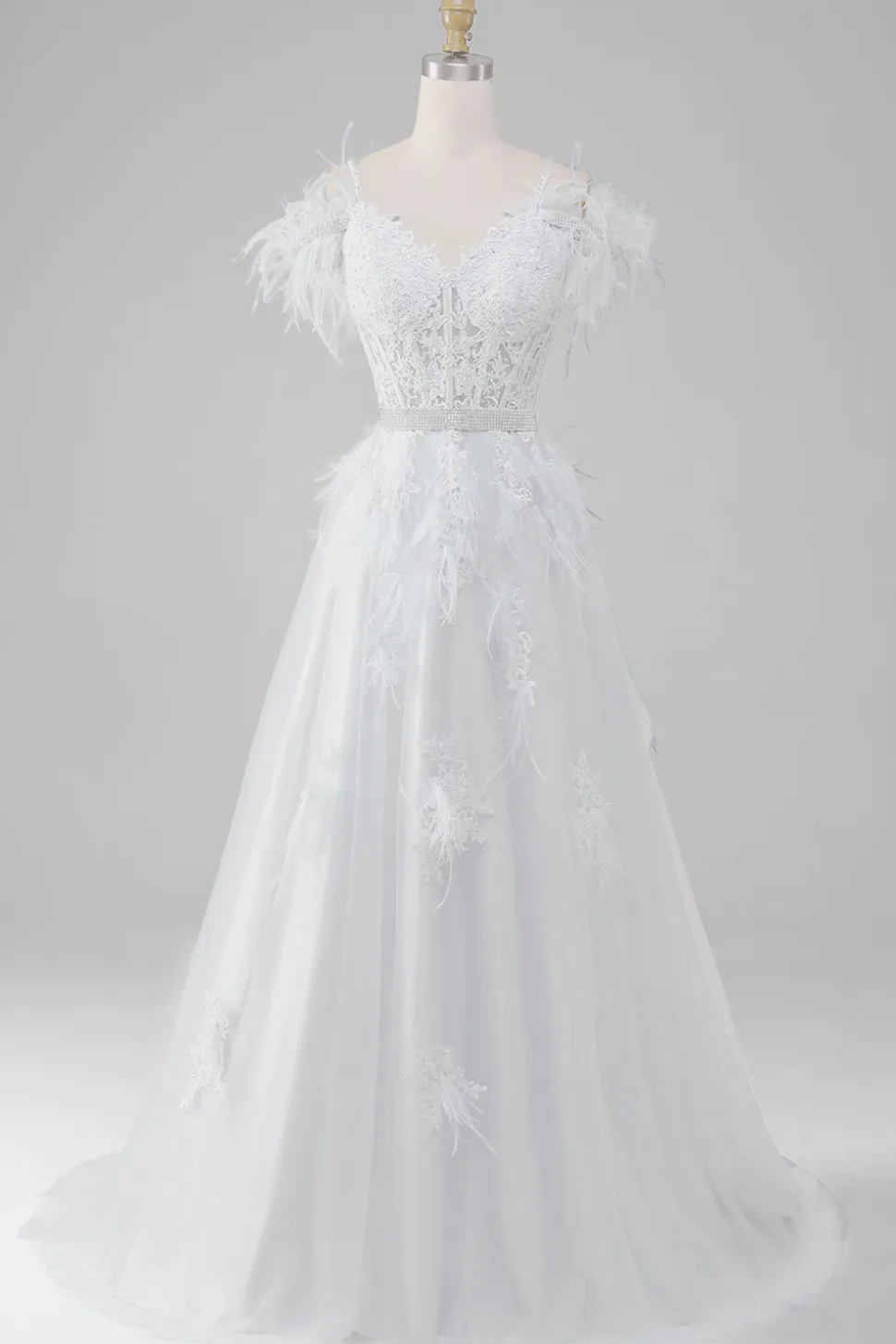 Rhinestones Accents Espartilho Branco Vestido de Noiva com Apliques