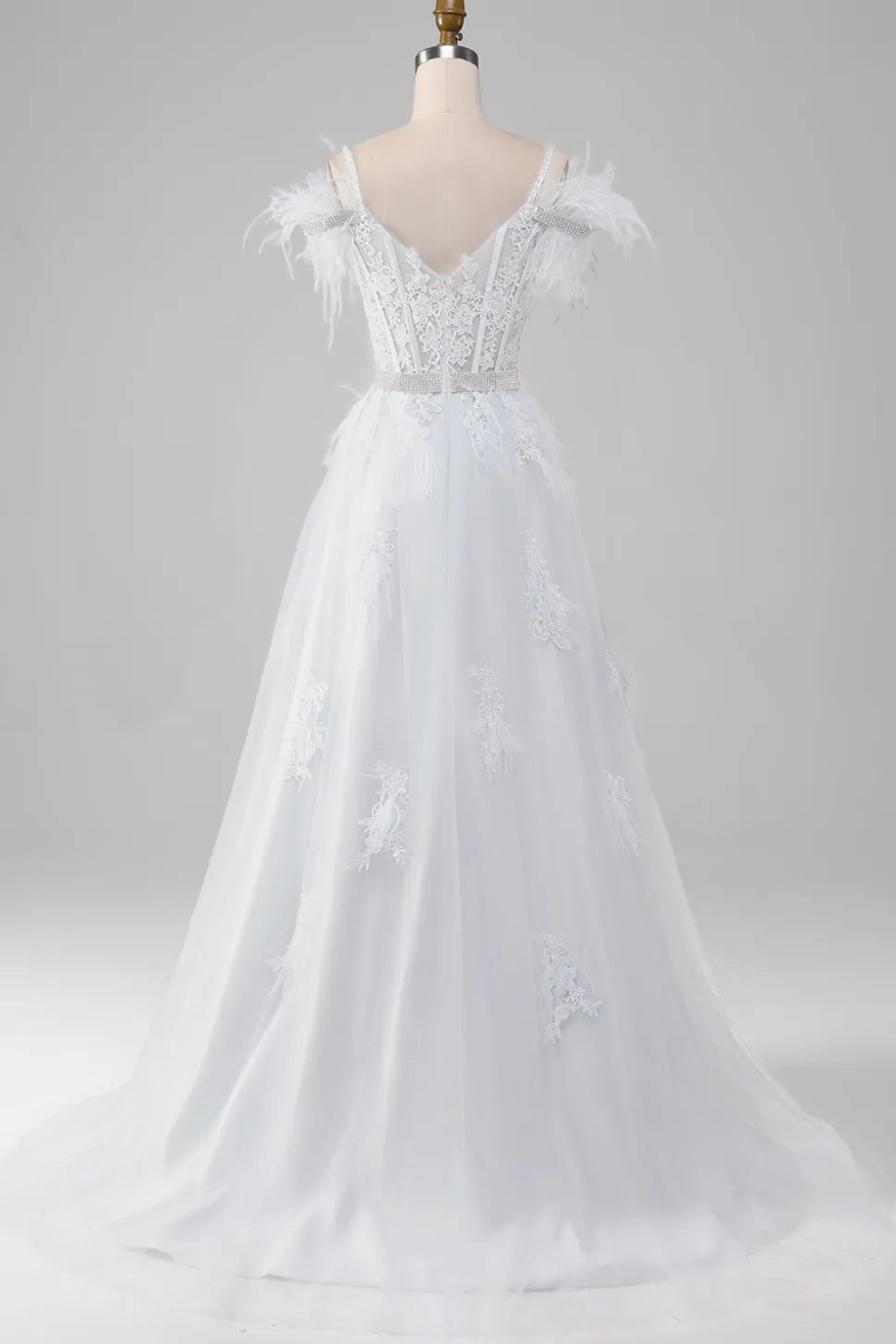 Rhinestones Accents Espartilho Branco Vestido de Noiva com Apliques