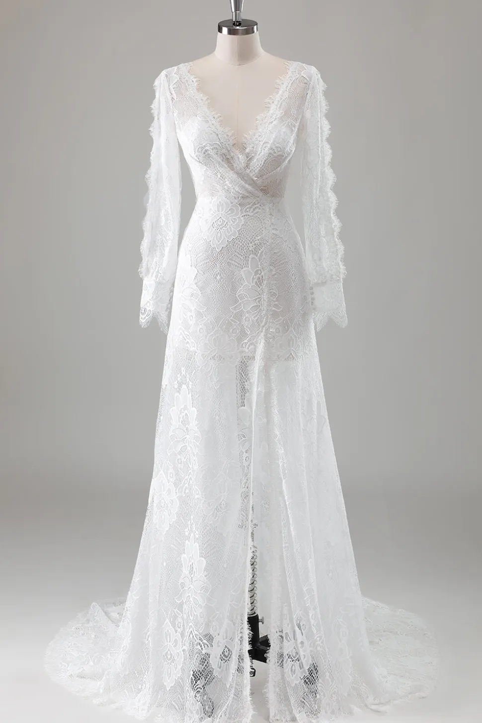 Romântico Marfim Renda Sereia Vestido de Noiva com Fenda