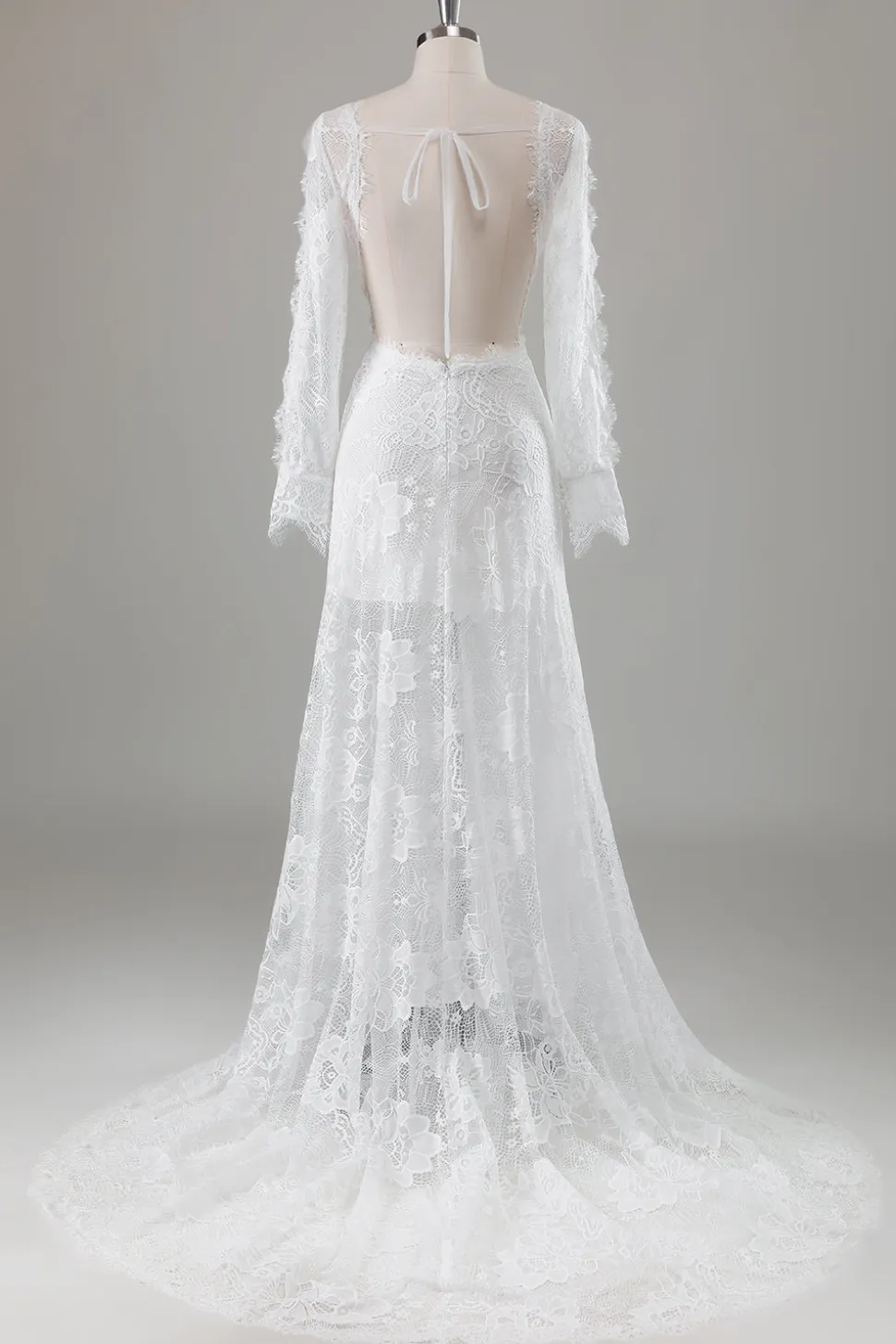 Romântico Marfim Renda Sereia Vestido de Noiva com Fenda