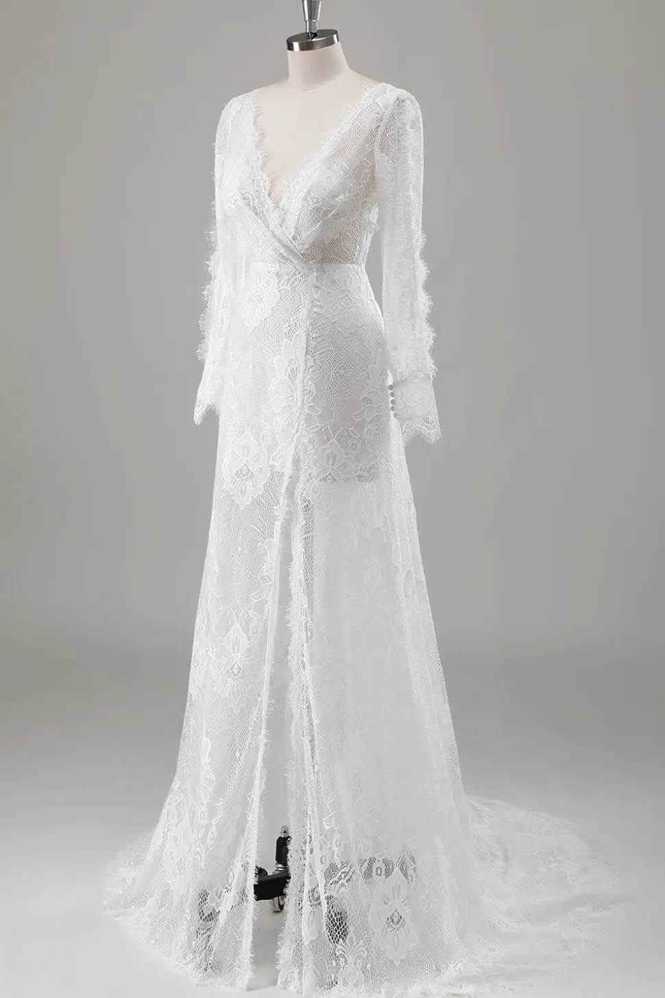 Romântico Marfim Renda Sereia Vestido de Noiva com Fenda