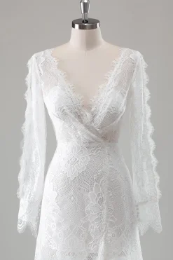Romântico Marfim Renda Sereia Vestido de Noiva com Fenda