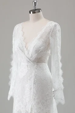 Romântico Marfim Renda Sereia Vestido de Noiva com Fenda