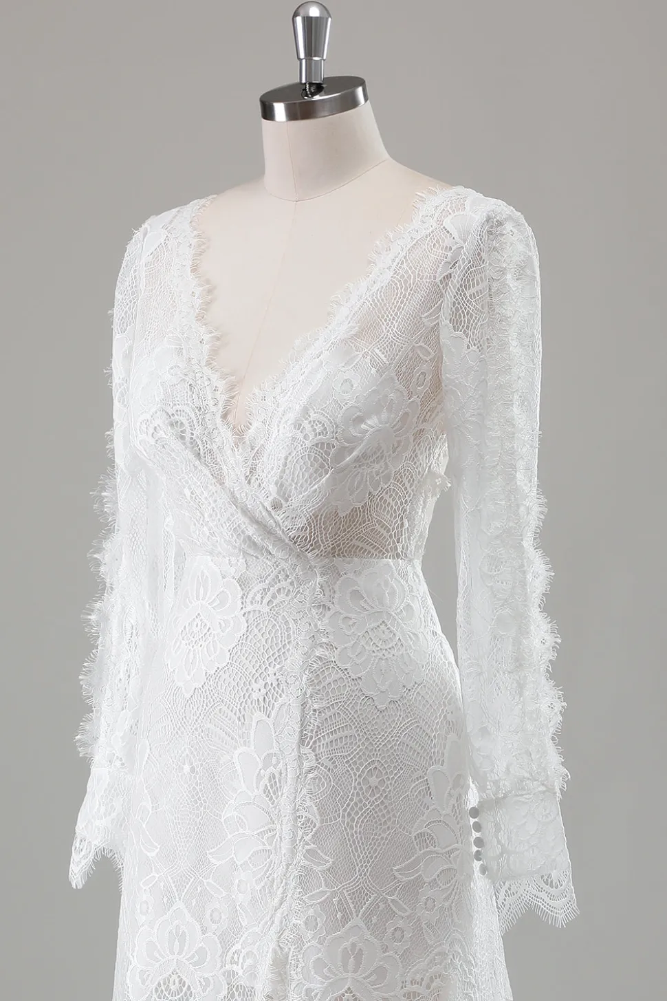 Romântico Marfim Renda Sereia Vestido de Noiva com Fenda