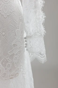 Romântico Marfim Renda Sereia Vestido de Noiva com Fenda