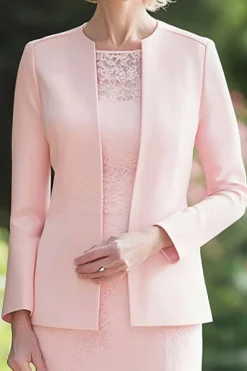 Rosa 2 Peça Mangas Compridas Bodycon Longas Vestido Mae Noiva