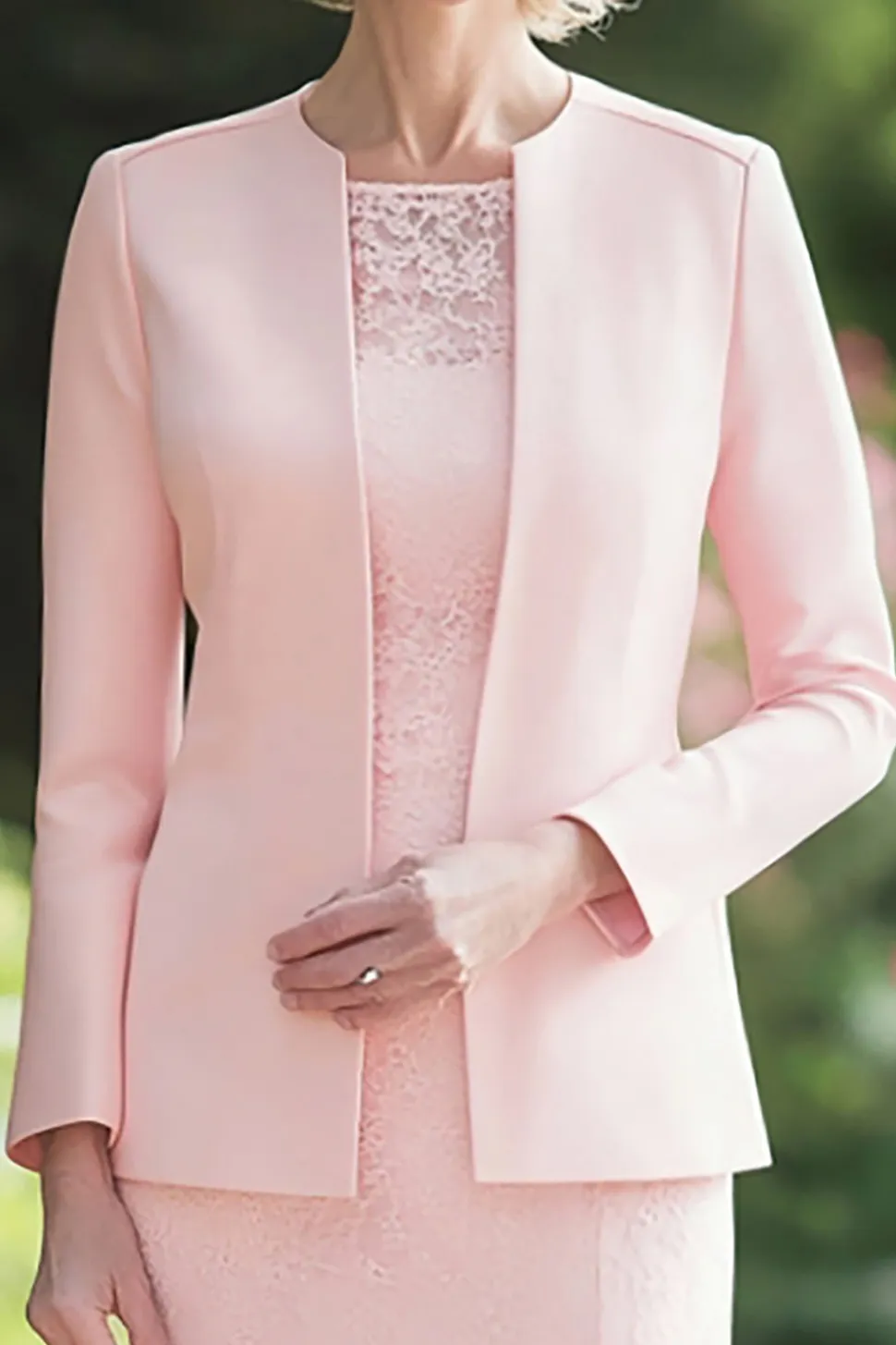 Rosa 2 Peça Mangas Compridas Bodycon Longas Vestido Mae Noiva