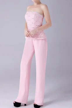Rosa 3 Peças Casaco de Renda Mãe da Noiva Pant Suits