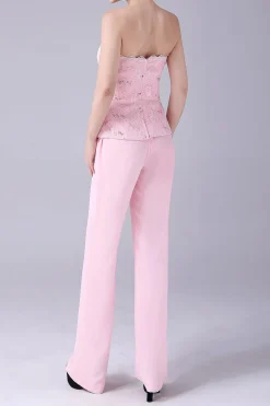 Rosa 3 Peças Casaco de Renda Mãe da Noiva Pant Suits