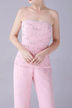 Rosa 3 Peças Casaco de Renda Mãe da Noiva Pant Suits