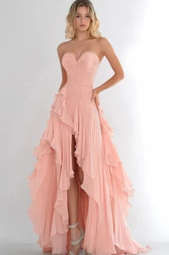 Rosa A Line Chiffon Ruffled Long Prom Dress