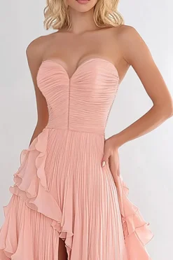 Rosa A Line Chiffon Ruffled Long Prom Dress