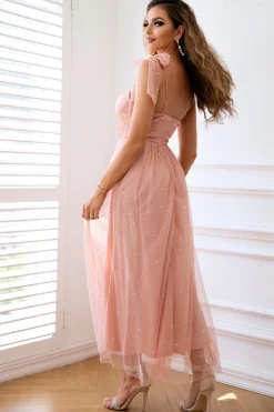 Rosa A Line Cintas de Espaguete Vestido de Baile
