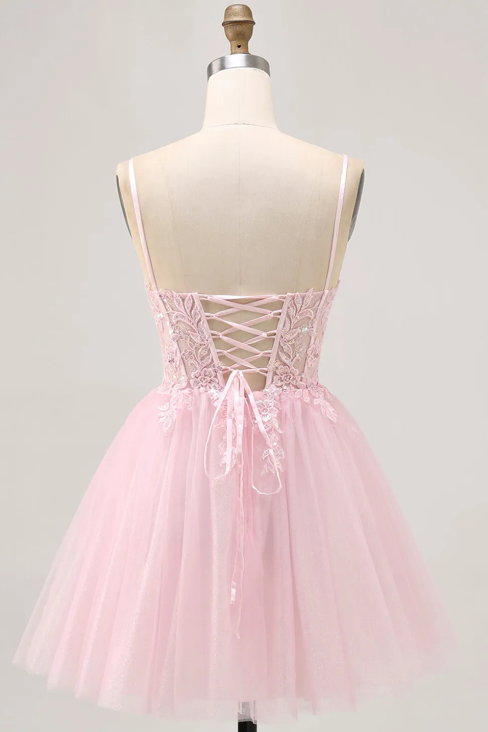 Rosa A Line Corset Tulle Vestido Curto Homecoming com Apliques