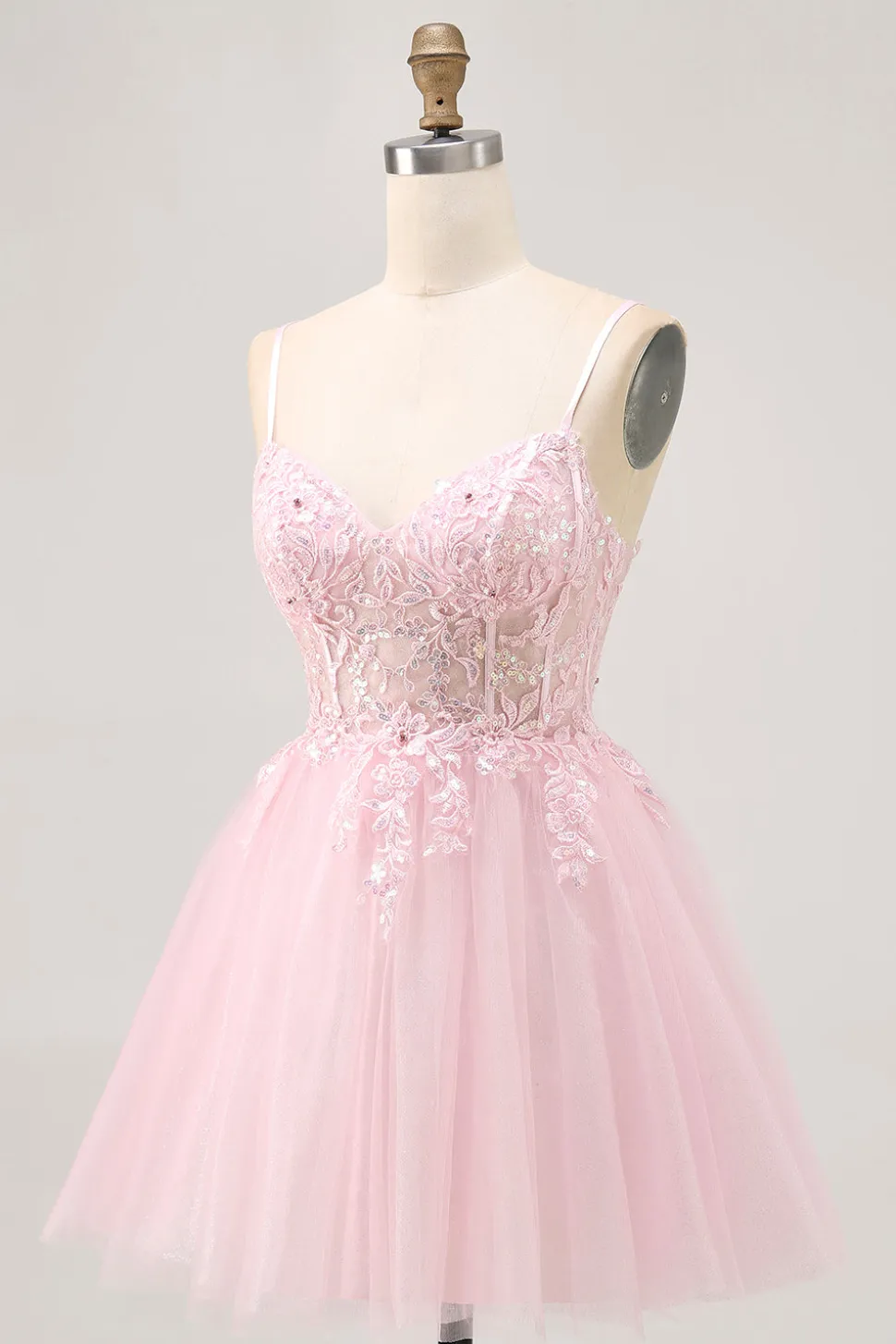 Rosa A Line Corset Tulle Vestido Curto Homecoming com Apliques