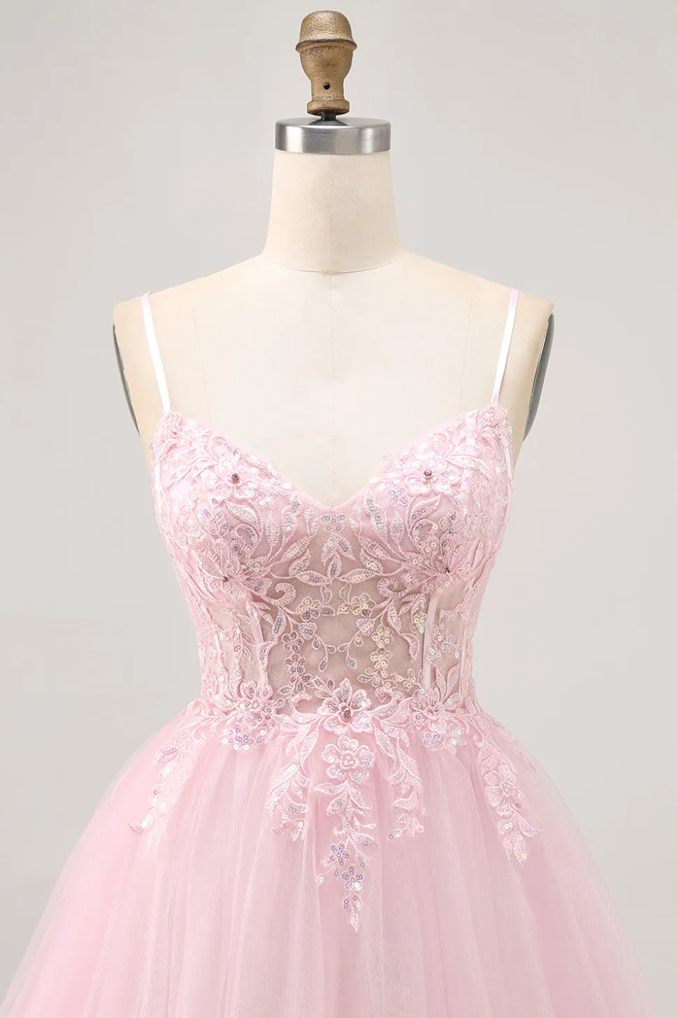 Rosa A Line Corset Tulle Vestido Curto Homecoming com Apliques