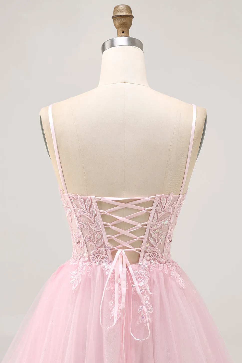 Rosa A Line Corset Tulle Vestido Curto Homecoming com Apliques