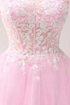 Rosa A Line Espaghetti Straps Tulle Corset Homecoming Dress com Apliques