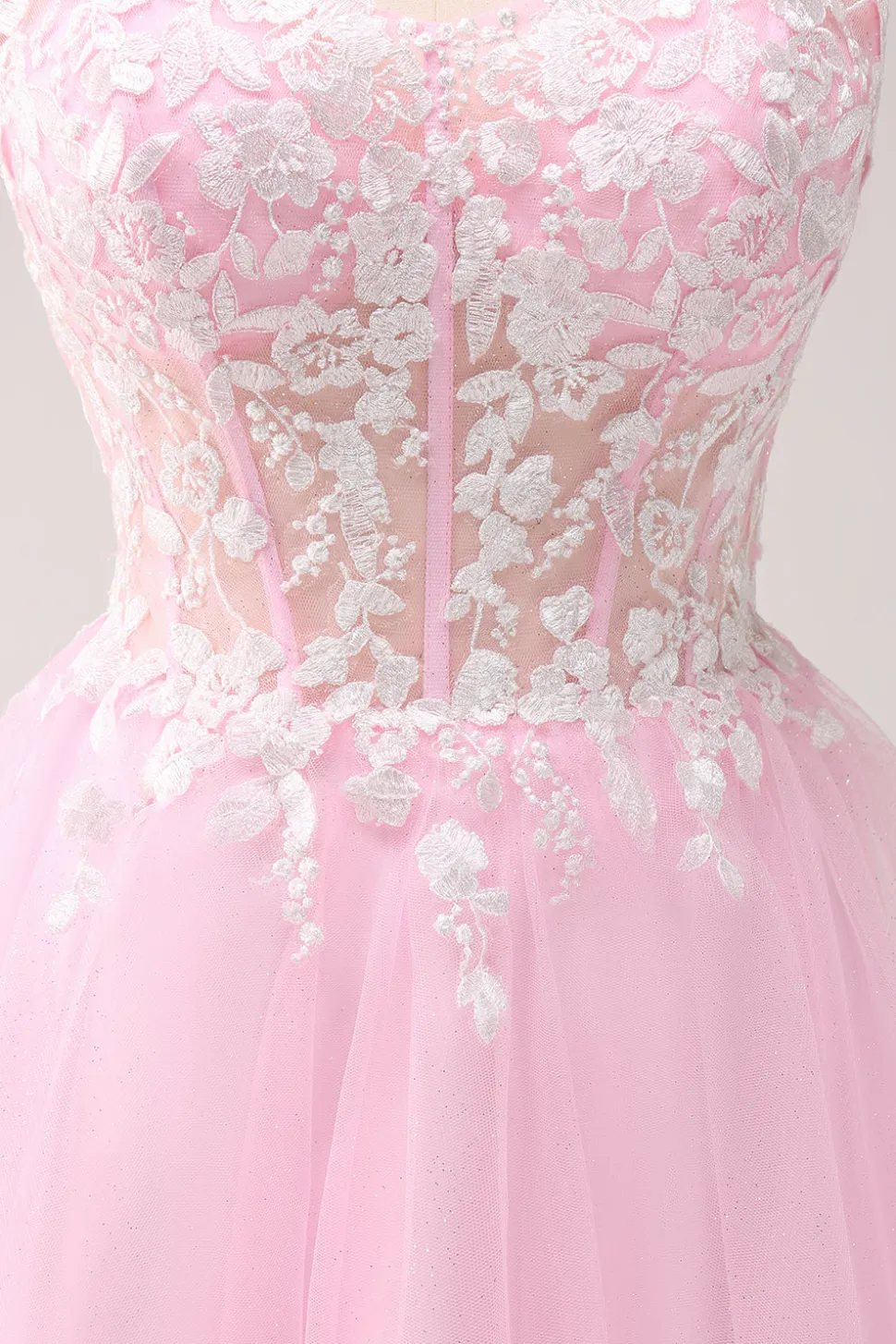 Rosa A Line Espaghetti Straps Tulle Corset Homecoming Dress com Apliques