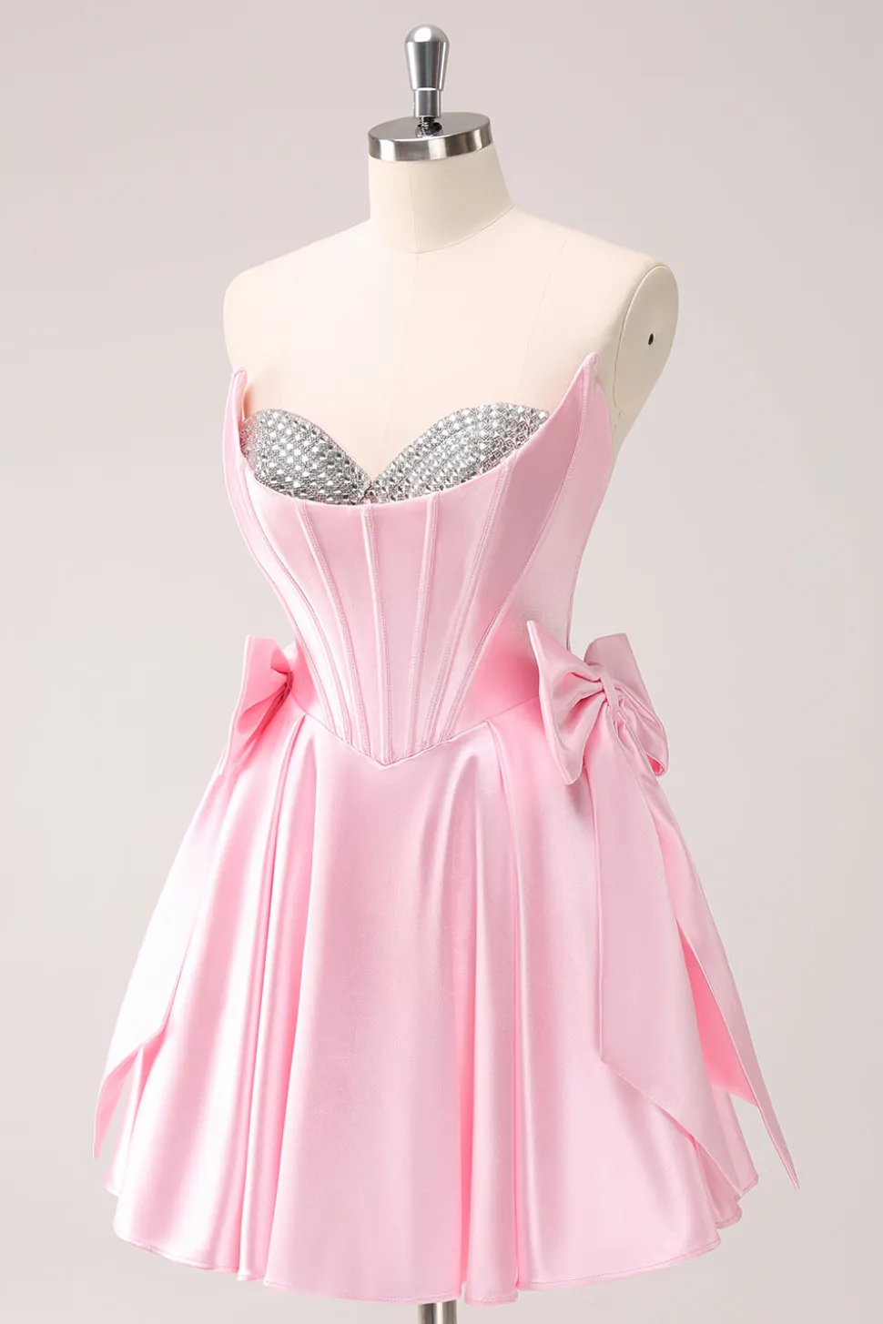 Rosa A Line Strapless Corset Beaded Homecoming Dress com laços