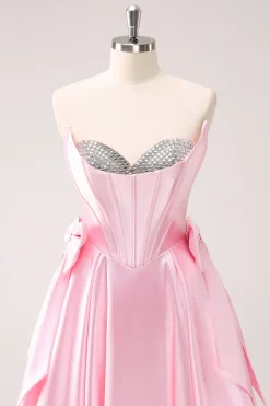 Rosa A Line Strapless Corset Beaded Homecoming Dress com laços