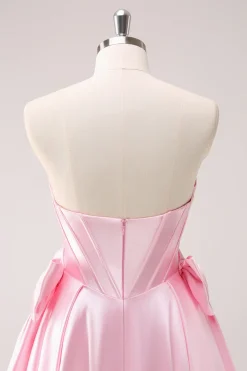 Rosa A Line Strapless Corset Beaded Homecoming Dress com laços
