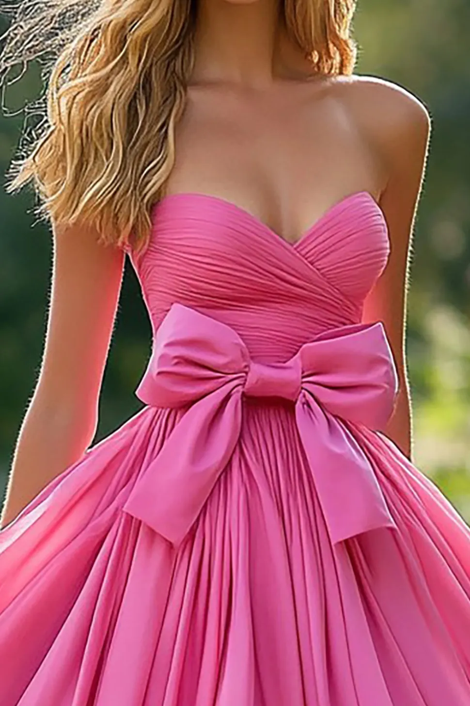 Rosa A Line Strapless Tiered Ruffled Tafetá Vestido de Baile