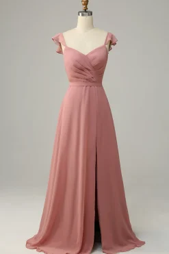 Rosa A Line Vestido de Dama de Honor