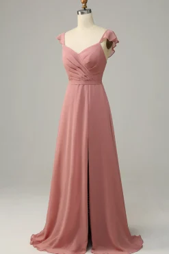 Rosa A Line Vestido de Dama de Honor