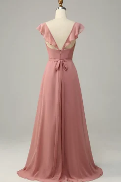 Rosa A Line Vestido de Dama de Honor