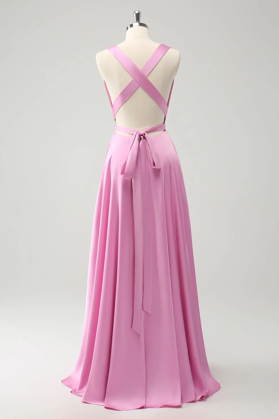 Rosa A Line V-Neck Backless vestido de dama de honra com fenda