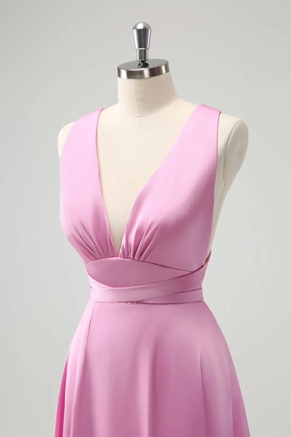 Rosa A Line V-Neck Backless vestido de dama de honra com fenda