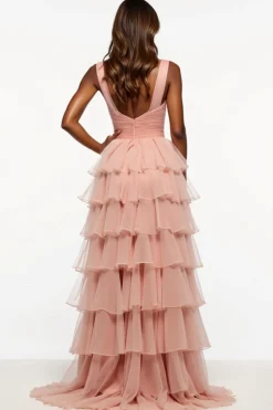 Rosa A Line V-Neck Ruffles Tiered Organza Prom Dress