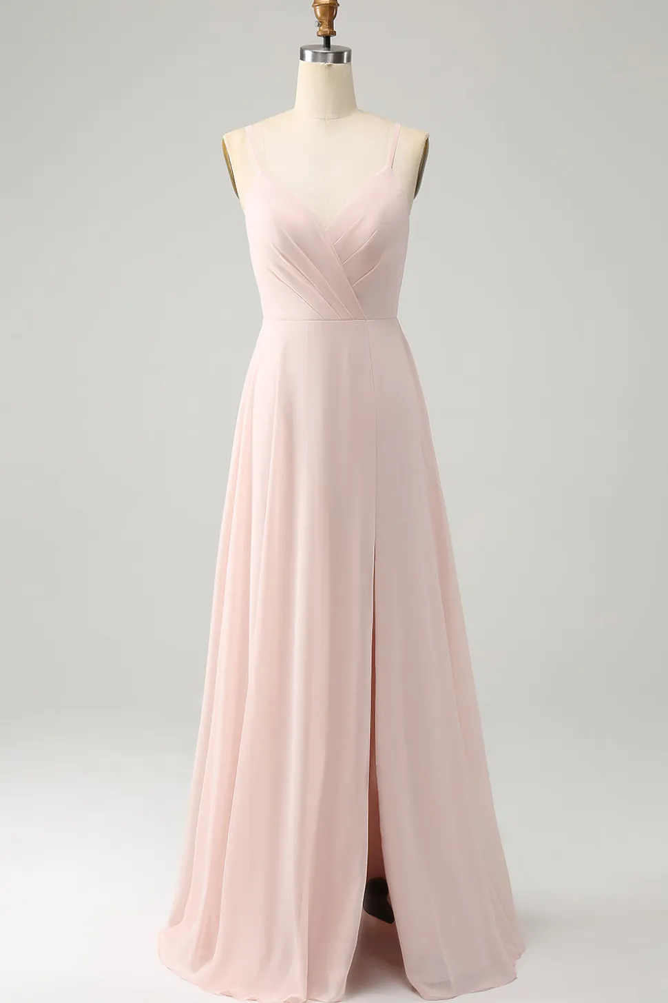 Rosa A Linha V Pescoço Chiffon Vestido Longo Madrinha com Fenda