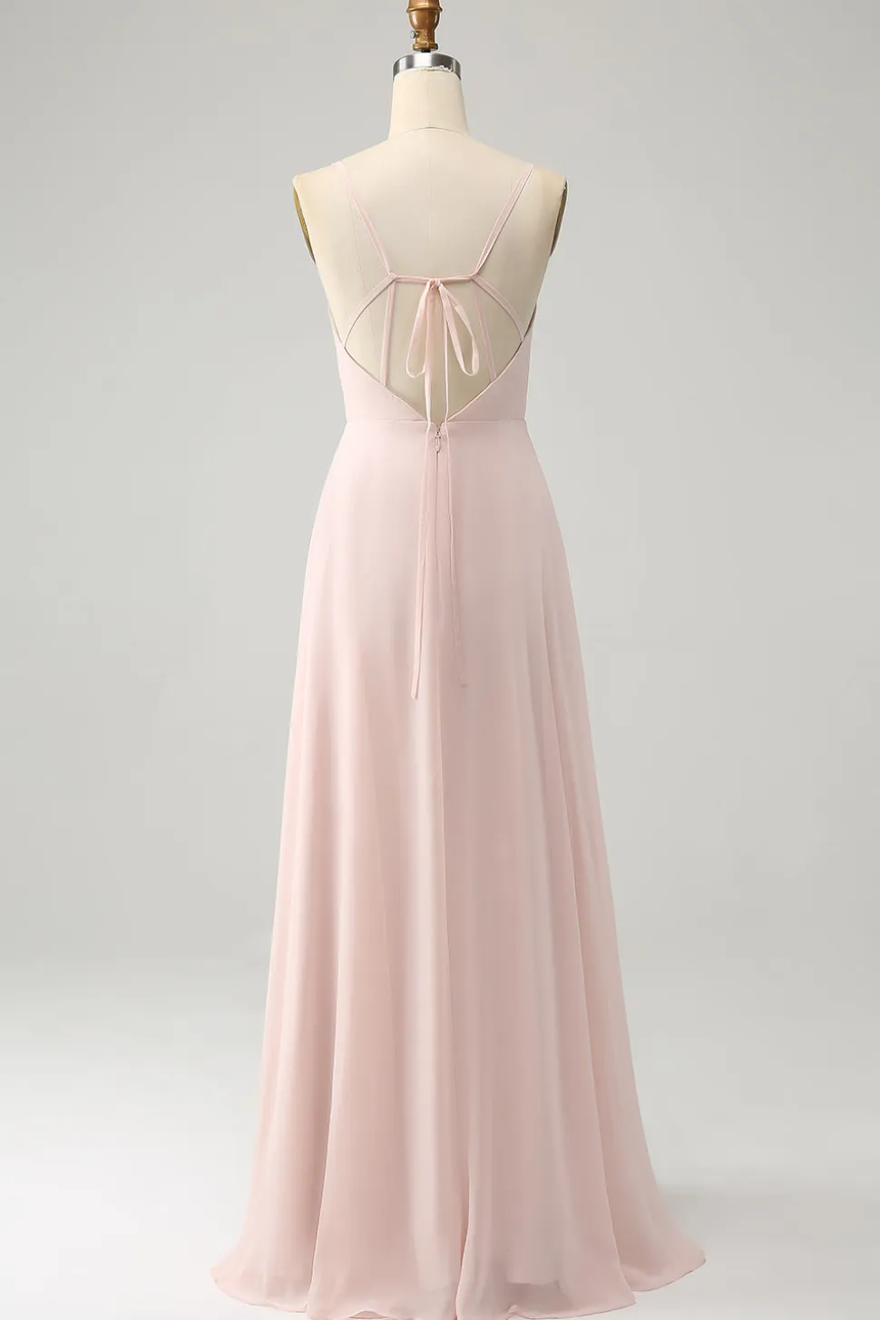 Rosa A Linha V Pescoço Chiffon Vestido Longo Madrinha com Fenda
