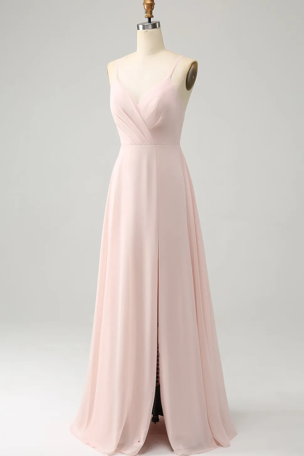 Rosa A Linha V Pescoço Chiffon Vestido Longo Madrinha com Fenda